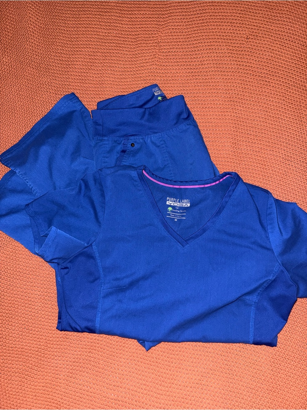 Healing Hands royal blue yoga scrub set